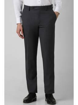 Van Heusen - Men Black Textured Slim Formal Trouser