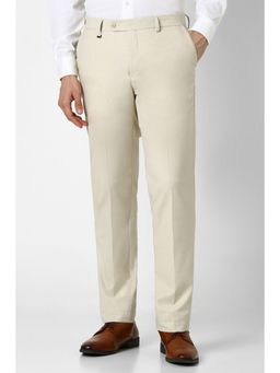 Van Heusen - Men Cream Solid Slim Fit Formal Trouser