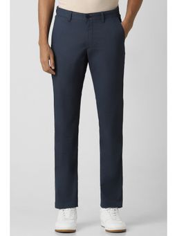 Van Heusen - Men Navy Blue Textured Slim Fit Casual Trouser