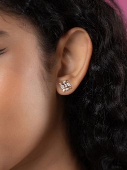 Mia by Tanishq - Sequin Grid Gold and Diamond Stud Earrings