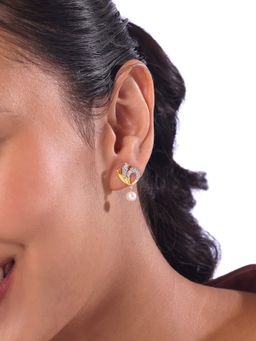 Mia by Tanishq - Curled Grace Gold and Pearl Drop Earrings