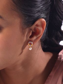 Mia by Tanishq - Opulent Charm Gold and Pearl Drop Earrings