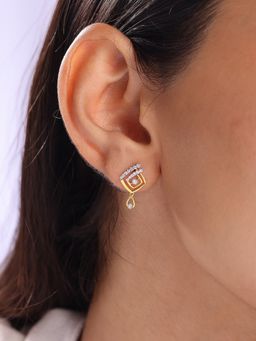 Mia by Tanishq - Architectural Chic Gold and Diamond Drop Earrings