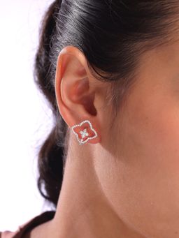 Mia by Tanishq - Chic Floral Gold and Diamond Hoop Earrings