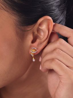 Mia by Tanishq - Twilight Spiral Gold and Pearl Stud Earrings