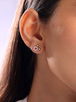 Mia by Tanishq - Geometric Honeycomb Gold and Diamond Stud Earrings