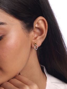 Mia by Tanishq - Minimalist Charm Gold and Diamond Drop Stud Earrings