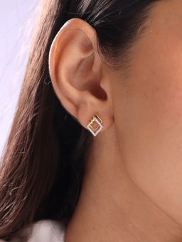 Mia by Tanishq - Twisted Square Gold and Diamond Stud Earrings