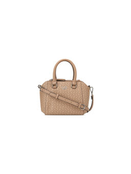 Guess - Beige Monogram Kamri Mini Satchel Bag with Detachable Strap