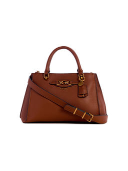 Guess - Brown Solid Malva Girlfriend Satchel Bag with Detachable Strap