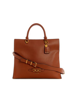 Guess - Brown Solid Malva Large Girlfriend Satchel Bag with Detachable Strap