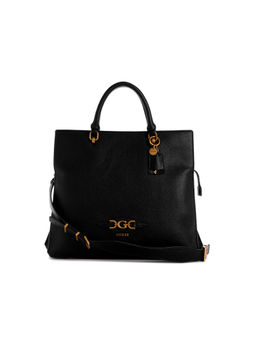 Guess - Black Solid Malva Large Girlfriend Satchel Bag with Detachable Strap