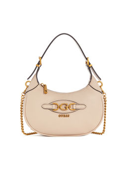 Guess - Beige Solid Malva Mini Hobo Bag with Detachable Strap