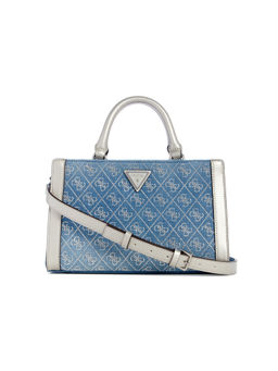 Guess - Blue Monogram Dili Small Satchel Bag with Detachable Strap