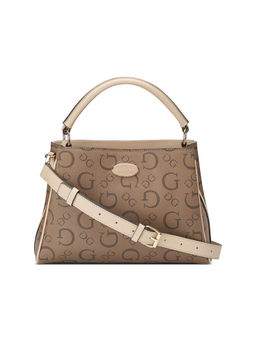 Guess - Brown Monogram Oakbank Satchel Bag with Detachable Strap