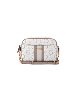 Guess - White Monogram Brecken Mini Crossbody Bag