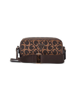 Guess - Brown Monogram Charlestown Mini Crossbody Bag