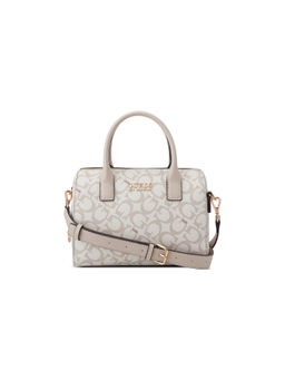 Guess - Off White Monogram Berkton Barrel Satchel Bag with Detachable Strap