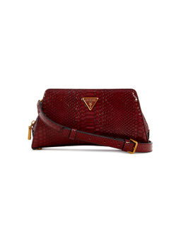 Guess - Burgundy Textured Annita Crossbody Top Zip Bag with Detachable Strap