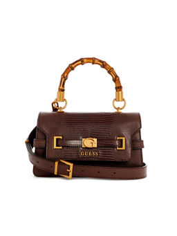 Guess - Brown Textured Sibel Tri Comp Top Handle Flap Bag with Detachable Strap
