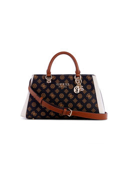 Guess - Brown Printed Evelune Girlfriend Satchel with Detachable Strap