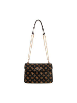 Guess - Brown Monogram Evelune Convertible Xbody Flap Bag