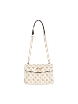 Guess - Cream Monogram Evelune Convertible Xbody Flap Bag