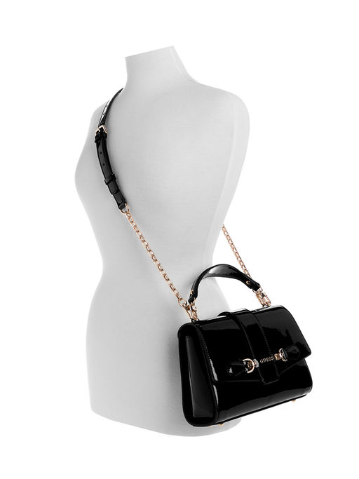 GUESS Nolana Top Handle Flap Bag – Borsa A Tracolla Lucida In Nero - 4