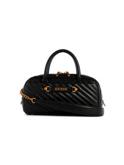Guess - Black Quilted Sela Box Satchel Bag with Detachable Strap