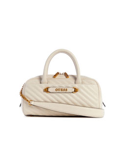 Guess - Cream Quilted Sela Box Satchel Bag with Detachable Strap