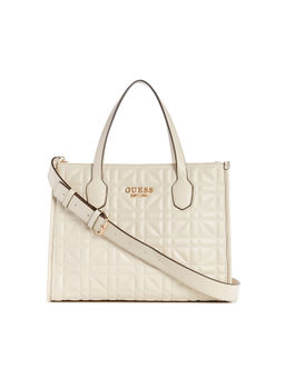 Guess - Cream Quilted Silvana 2 Comp Tote Bag with Detachable Strap