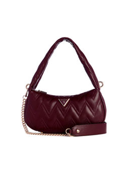 Guess - Burgundy Quilted Eda Top Zip Shoulder Bag with Detachable Strap