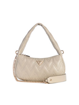 Guess - Cream Quilted Eda Top Zip Shoulder Bag with Detachable Strap