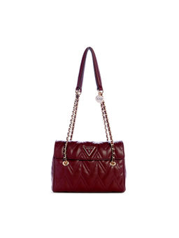 Guess - Burgundy Quilted Eda Flap Shoulder Bag