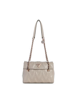 Guess - Cream Quilted Eda Flap Shoulder Bag