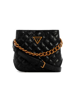Guess - Black Quilted Textured Eire Small Handbag with Detachable Strap