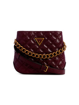 Guess - Burgundy Quilted Textured Eire Small Handbag with Detachable Strap