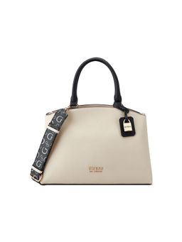 Guess - Cream Solid Easley Satchel Bag with Detachable Strap