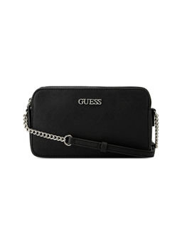 Guess - Black Solid Tide wood Mini Compartment Crossbody Bag