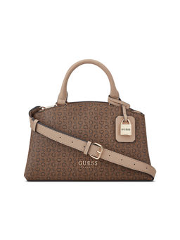 Guess - Brown Printed Easley Small Satchel with Detachable Stap