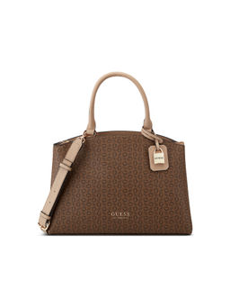 Guess - Brown Printed Easley Satchel Bag with Detachable Strap