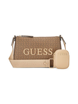 Guess - Brown Monogram Maisey Mini Top Zip Crossbody Bag with Pouch (Set of 2)