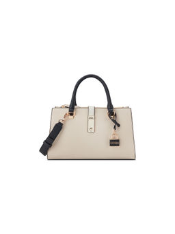Guess - Cream Monogram Delvin Satchel Bag with Detachable Strap