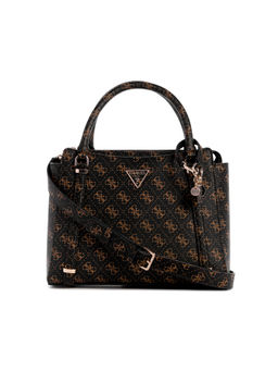 Guess - Brown Monogram Daryna 2 Comp Satchel Bag with Detachable Strap