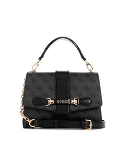 Guess - Dark Grey Monogram Nolana Top Handle Flap Crossbody Bag with Detachable Strap