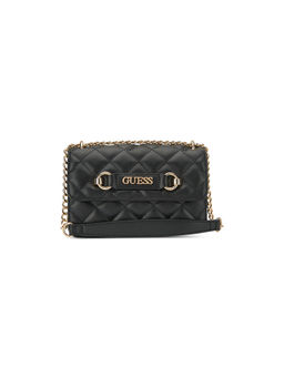 Guess - Black Quilted Fiddlewood Mini Crossbody Flap Bag