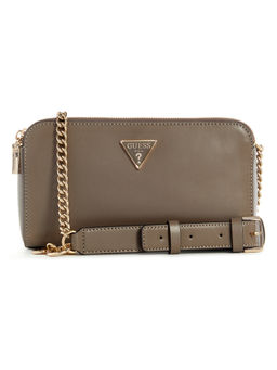 Guess - Taupe Monogram Daryna Status Crossbody Bag
