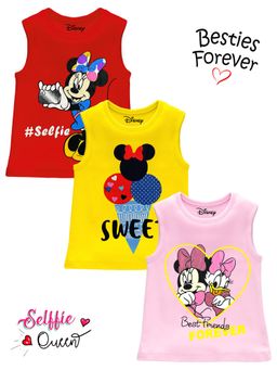 Kuchipoo - Disney Girls Cotton T-shirts (Dkuc-Tshrt-220, Multi-Color) (Pack of 3)