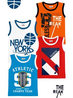 Kuchipoo - Boys Sleeveless Cotton T-shirts (Kuc-Tshrt-542, Multi-Color) (Pack of 4)