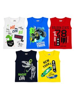 Kuchipoo - Boys Sleeveless Cotton T-shirts (Kuc-Tshrt-551, Multi-Color) (Pack of 5)